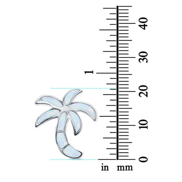 Lab Created White Opal Palm Tree Charm Pendant 925 Sterling Silver